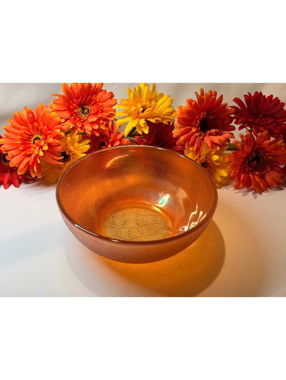 Vintage Marigold Carnival Glass Bowl Orange Iridescent 10 Inch
